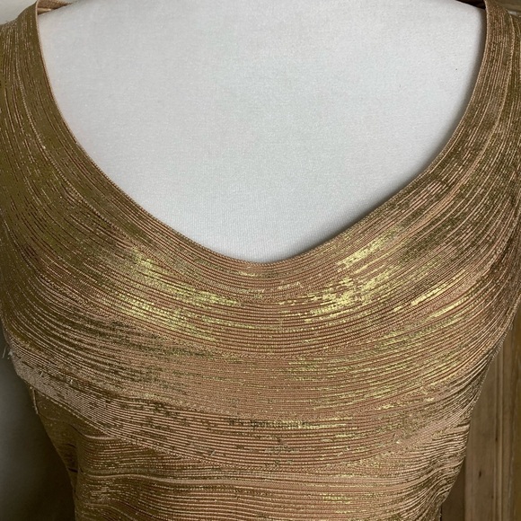 Herve Leger Gold Foil Scoop Neck Bandage Dress - Picture 6 of 10